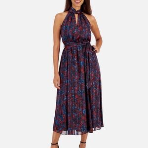 Anne Klein Elegant Blue and Red Halter Dress